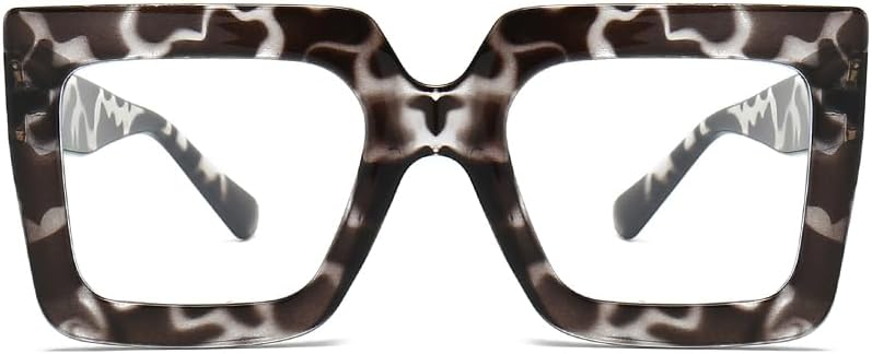 Breaksun Oversized Blue Light Glasses for Women Fashion Thick Square Computer Eyewear Non-Prescription Black Glasses (White Leopard) - Image 1